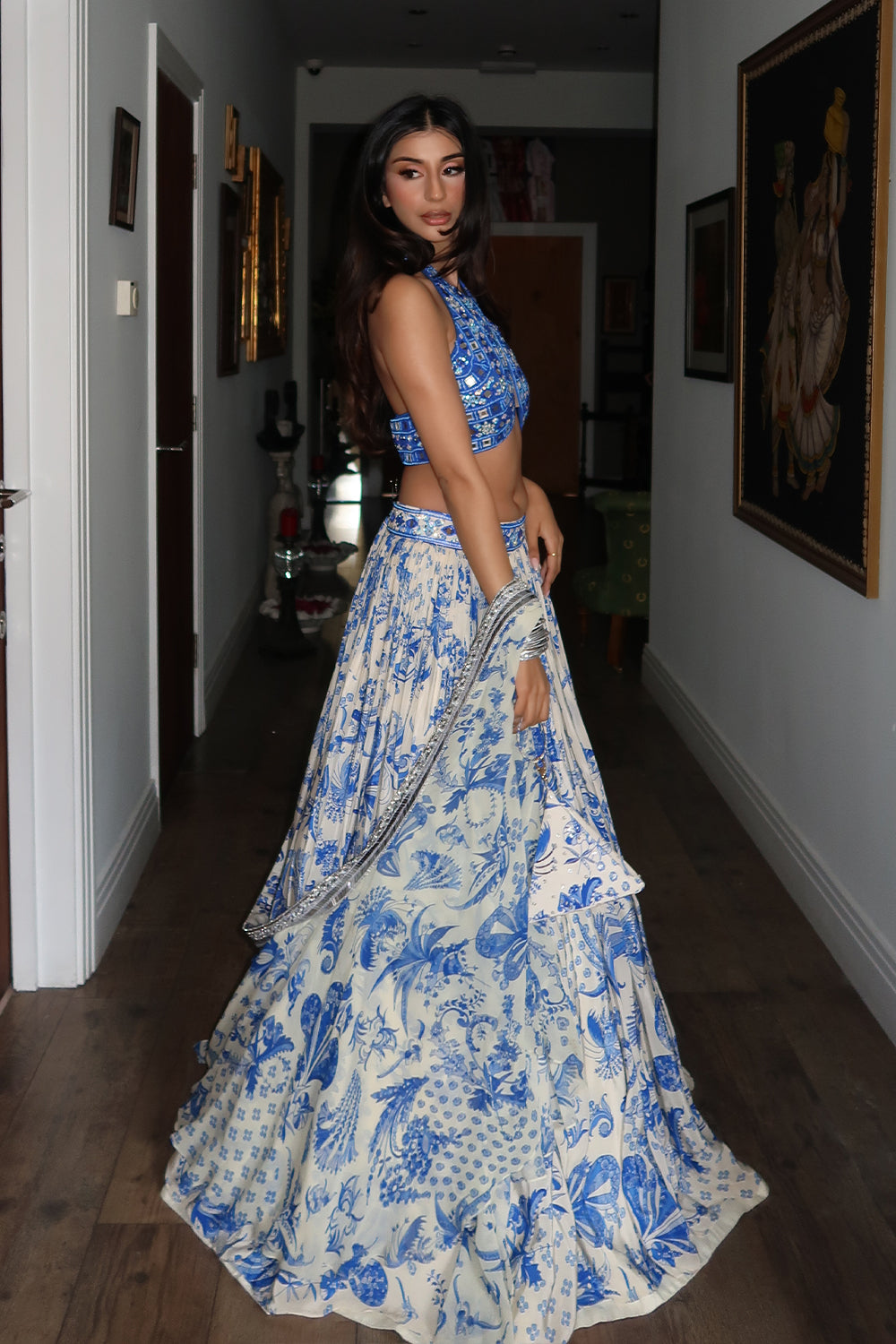 Arch in Blue Embroidered Blouse And  Lehenga Set