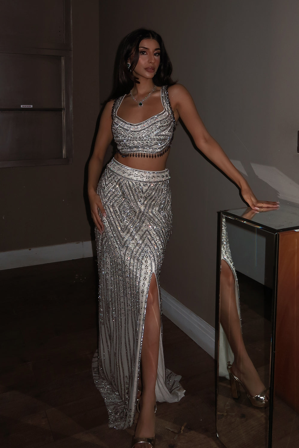 Arch in Ivory Embroidered Crop Top Skirt Set