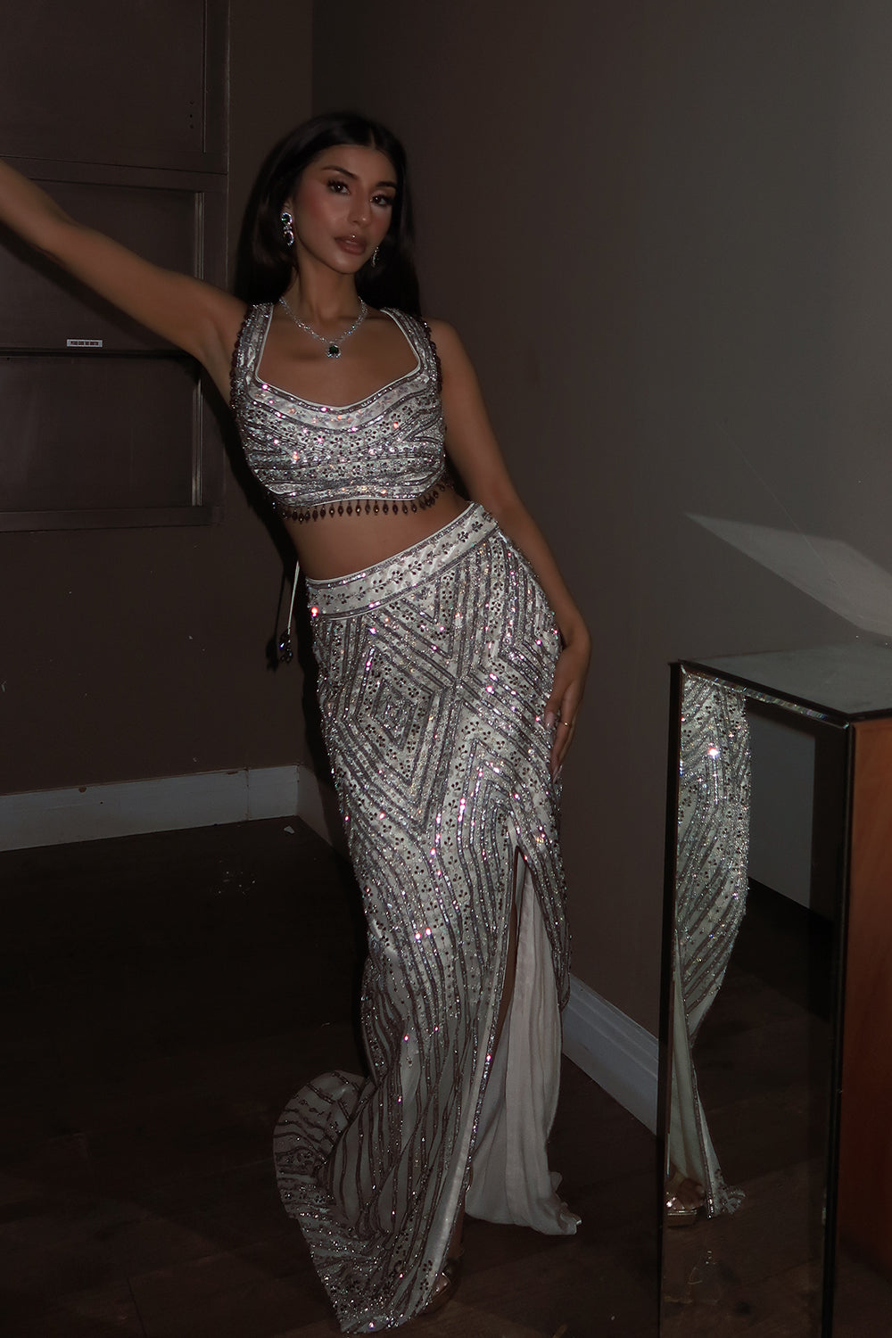 Arch in Ivory Embroidered Crop Top Skirt Set