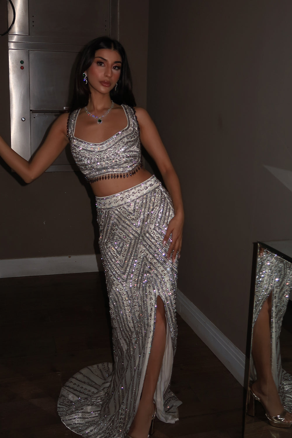 Arch in Ivory Embroidered Crop Top Skirt Set