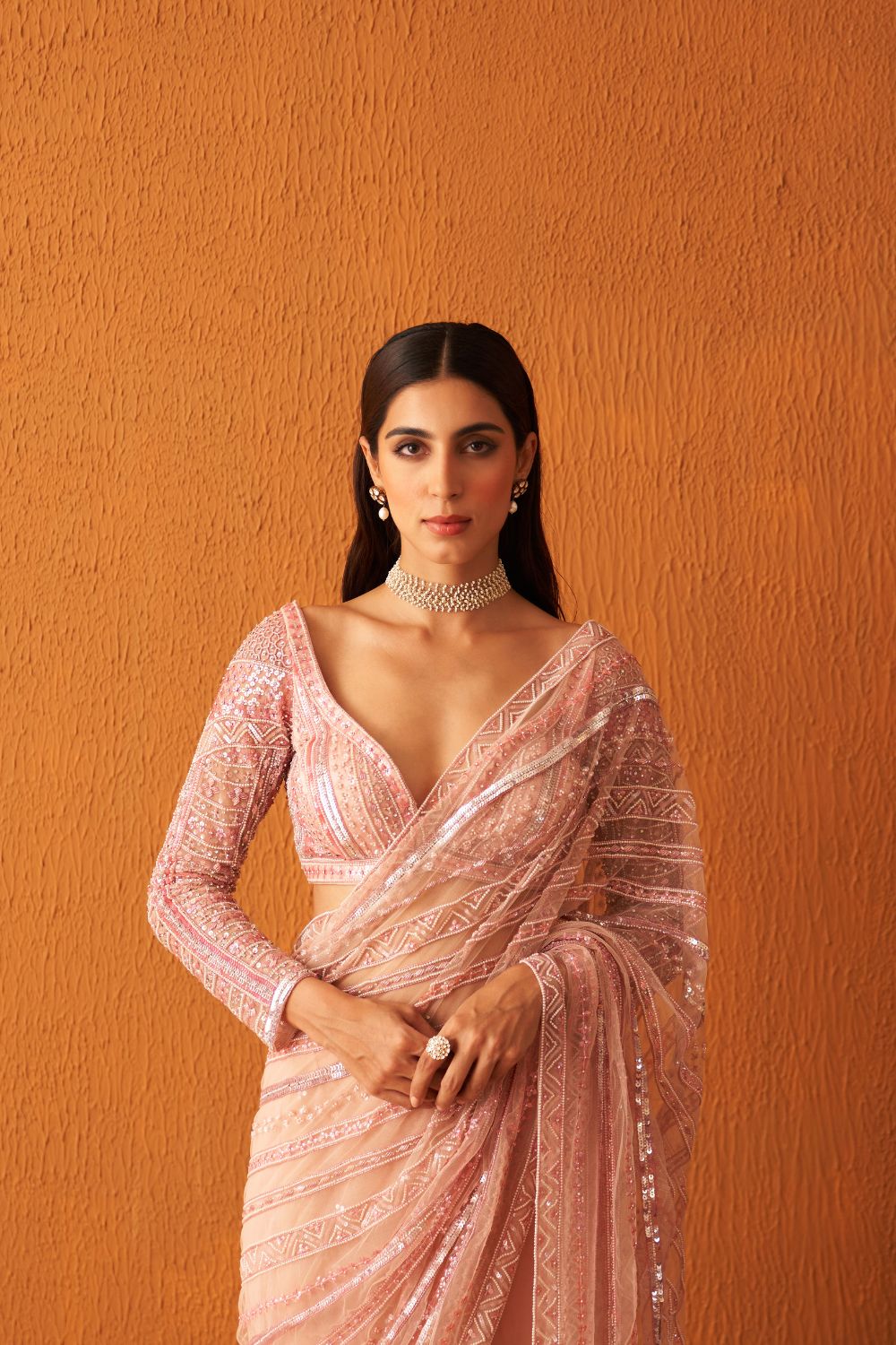 Rose Pink Net Saree