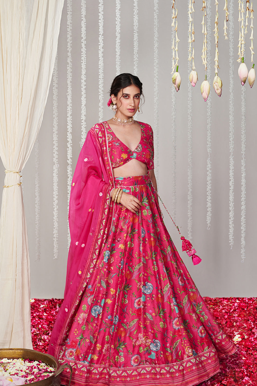 Bagicha Hot Pink Lehenga Set Of 3