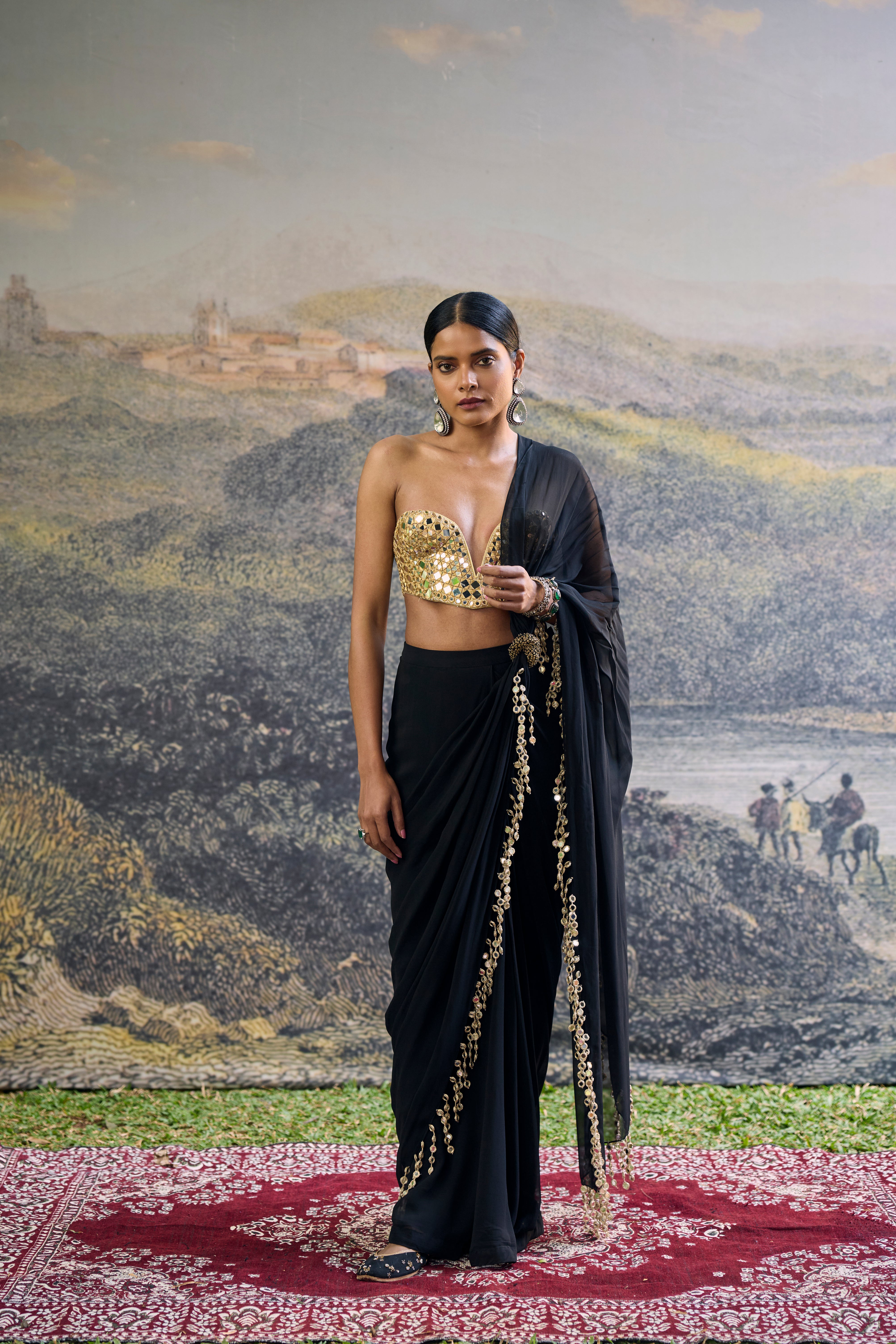 Shyama Mirror Pre-Draped Saree Set
