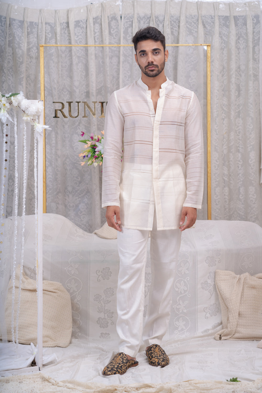 Ivory Pulled Thread Shirt Kurta Set