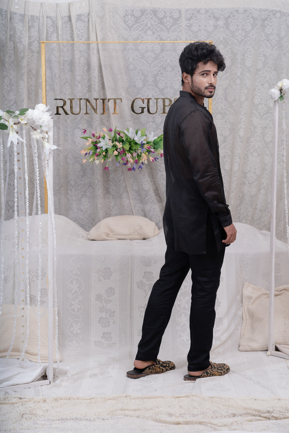 Black Pulled Thread Shirt Kurta Set