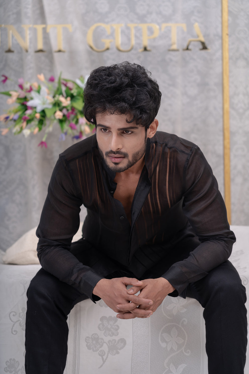 Black Pulled Thread Shirt Kurta Set