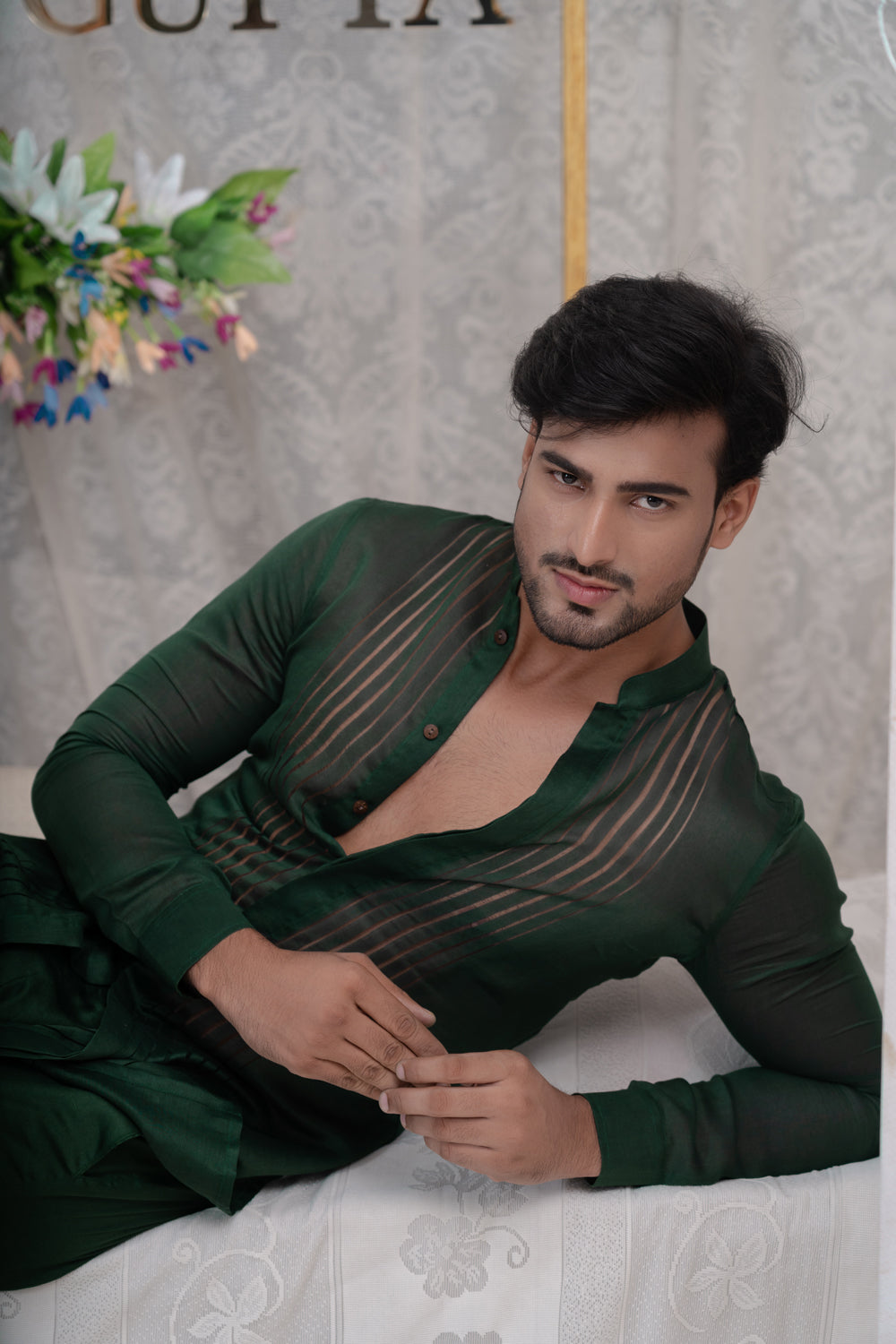 Emerald Green Pulled Thread Shirt Kurta Set