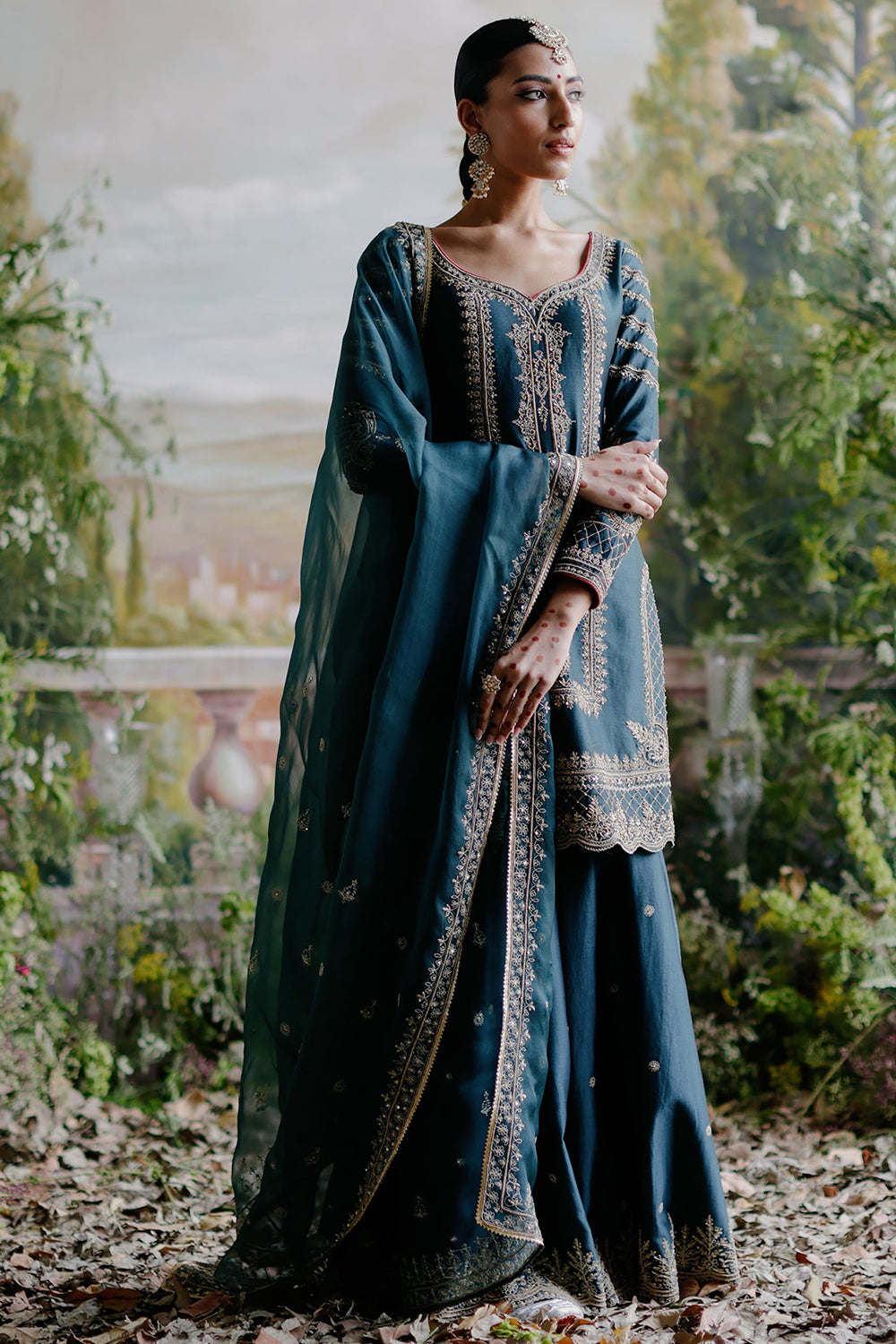 Dark Green Sharara Set