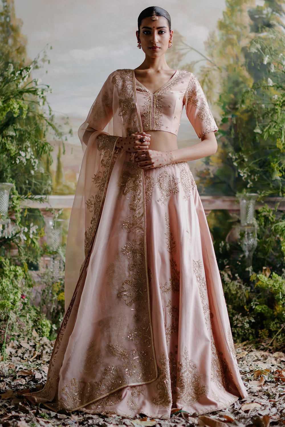 Blush Pink Chanderi Lehenga Set