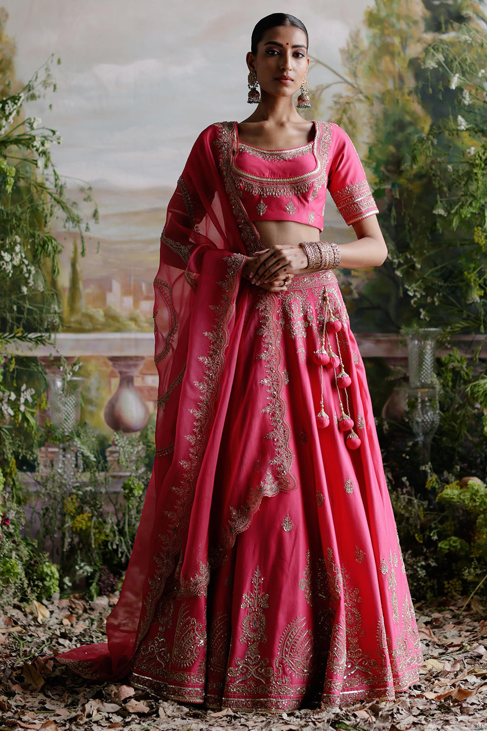 Pink Chanderi Lehenga Set