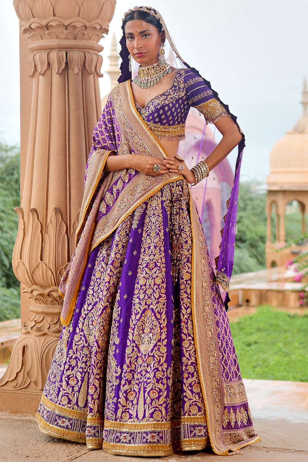 Purple Banarsi Bridal Lehenga Set