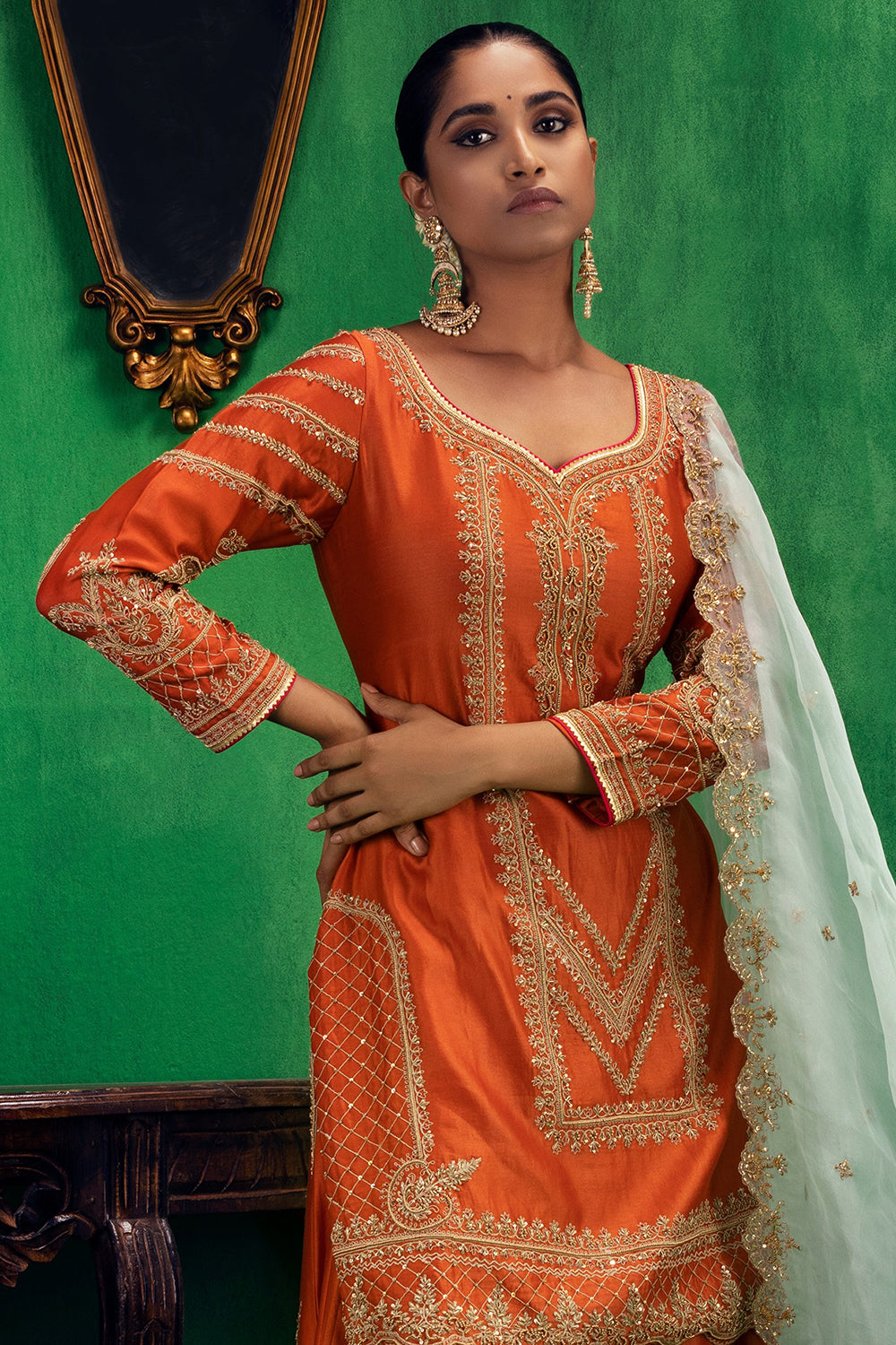 Rust Orange Flared Sharara Set
