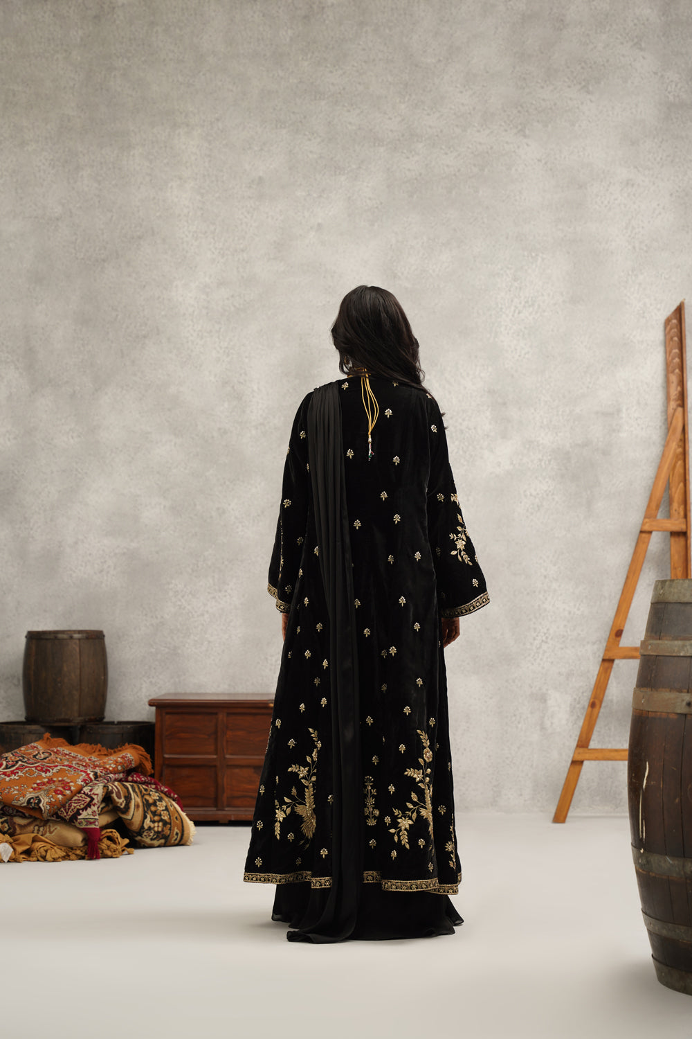 Black Embroidered Saree Set