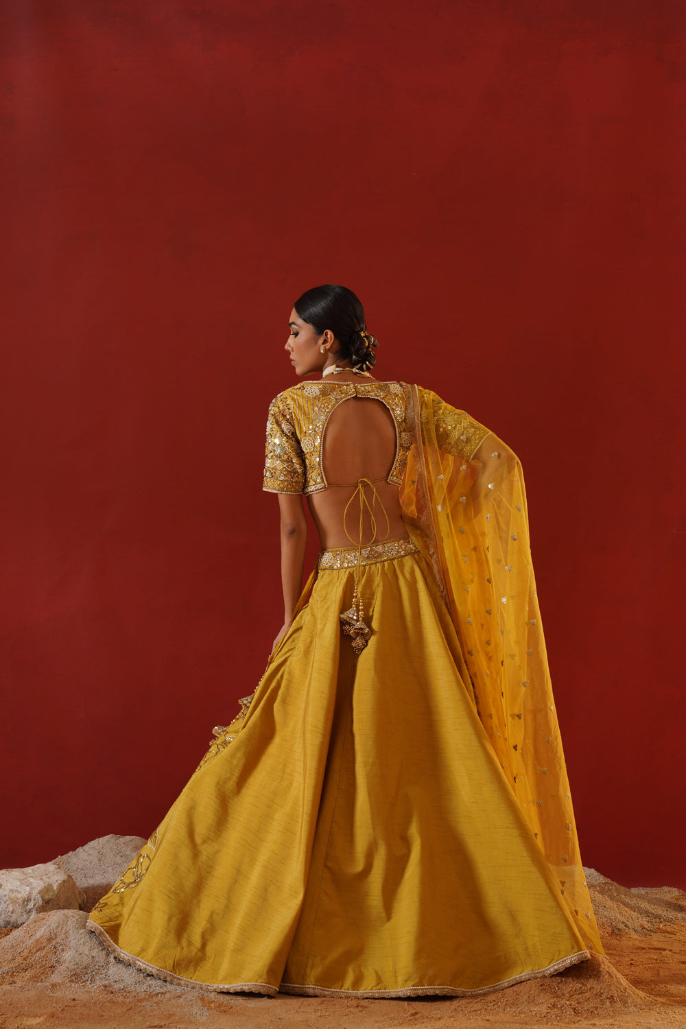 Mustard Dupian Silk Lehenga Choli Set