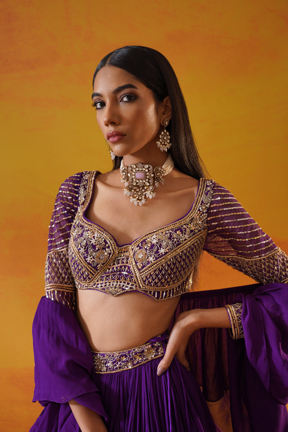 Purple Georgette Lehenga Choli Set