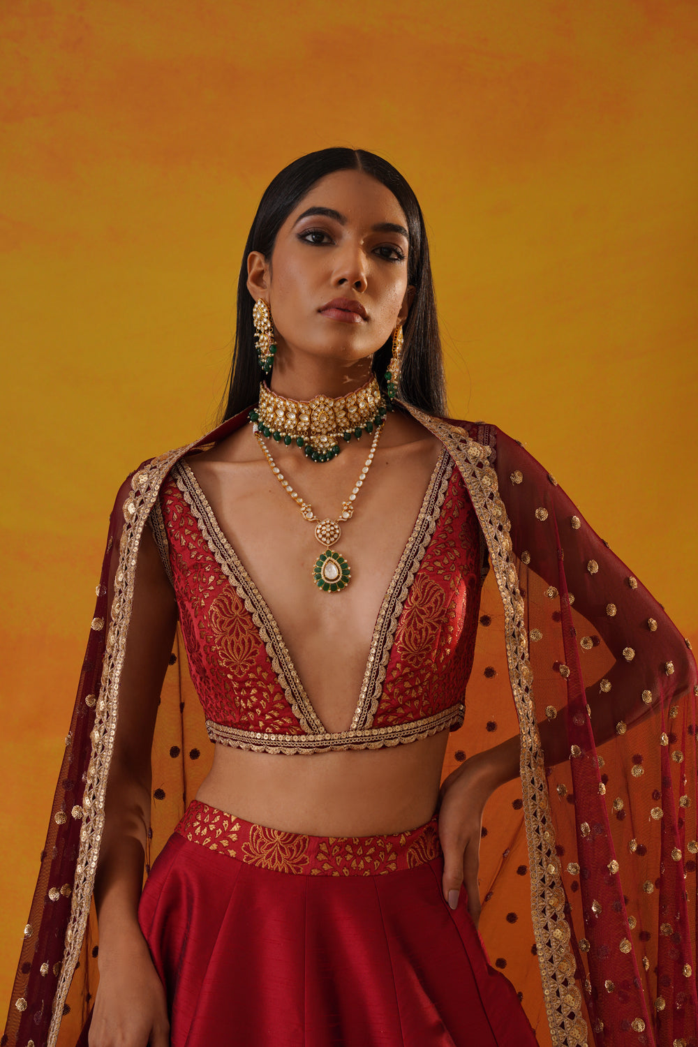 Maroon Dupion Silk Lehenga
 Choli Set