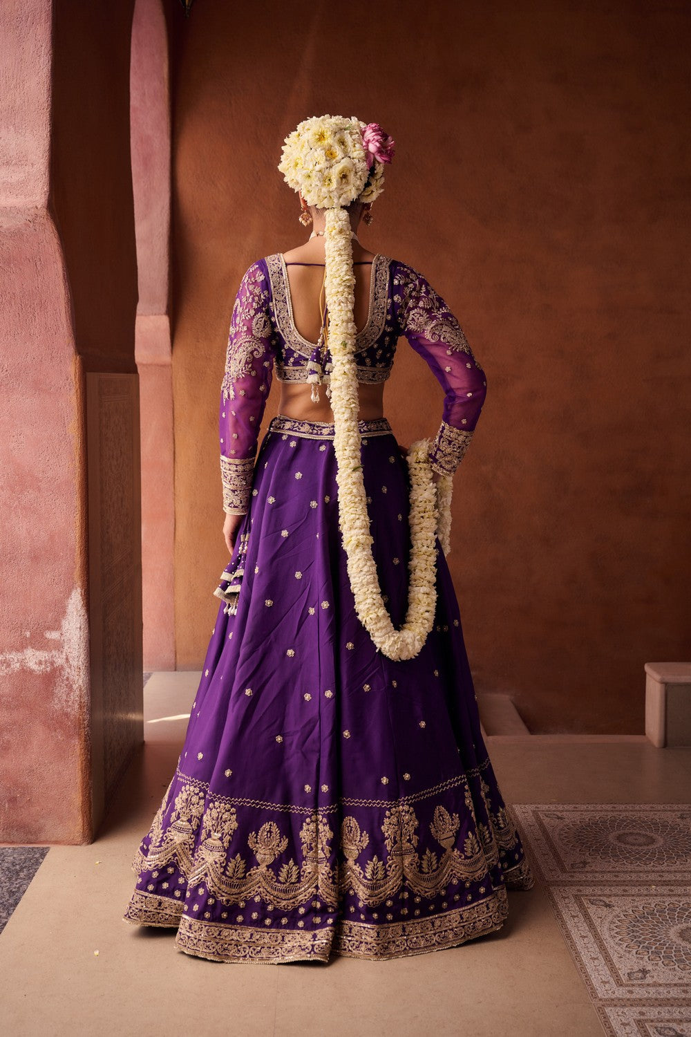 Purple Upada silk blouse, lehenga and georgette dupatta