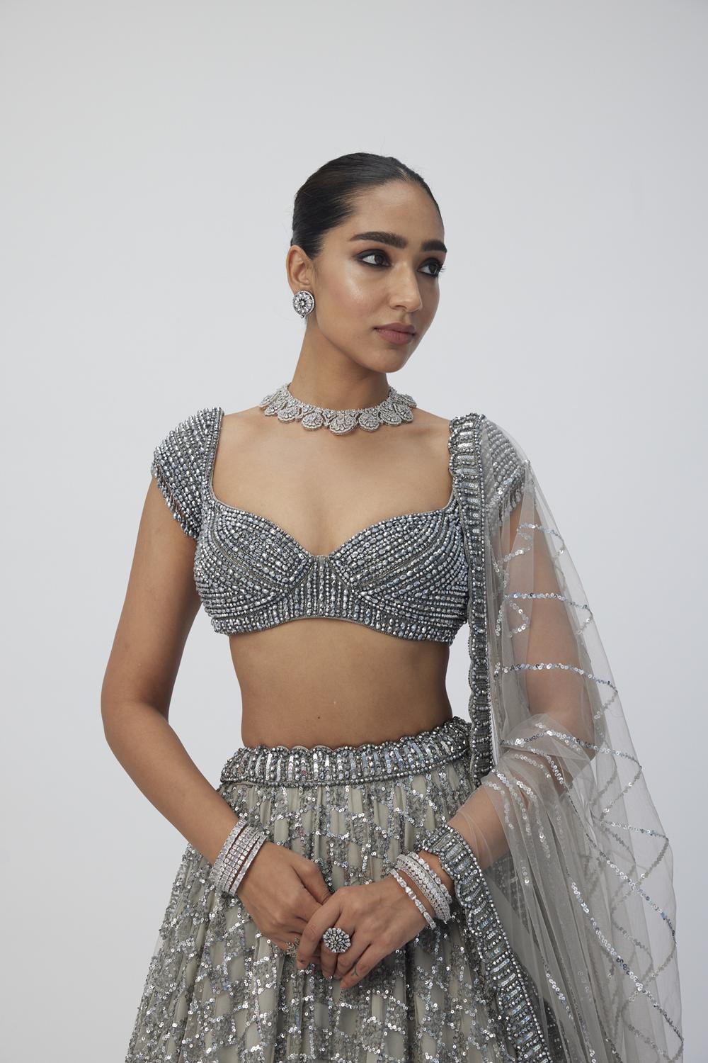 Crystal Grey Sequins Embroidered Lehenga Set