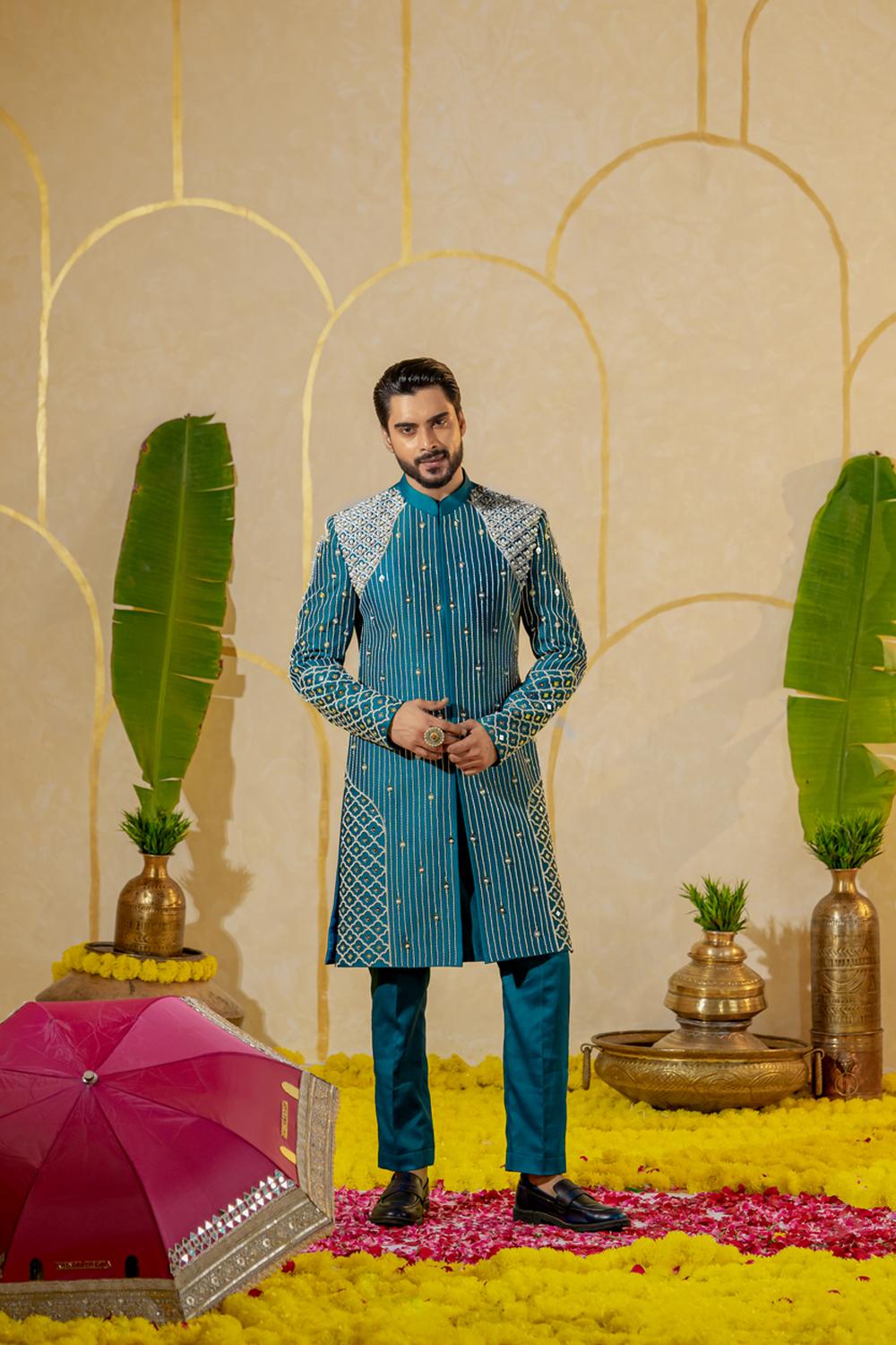 Blue Dhinchak Sherwani
