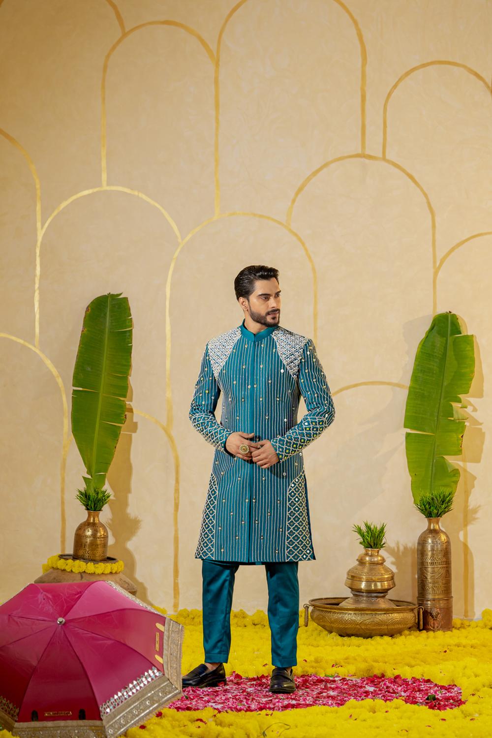 Blue Dhinchak Sherwani
