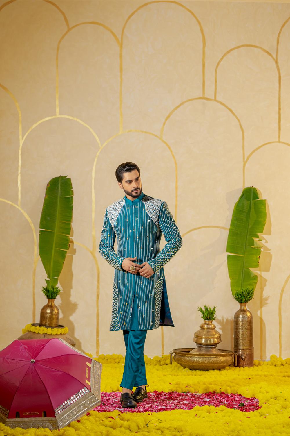 Blue Dhinchak Sherwani