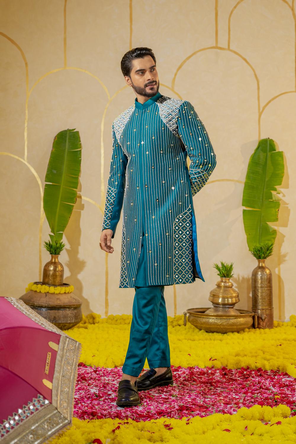 Blue Dhinchak Sherwani