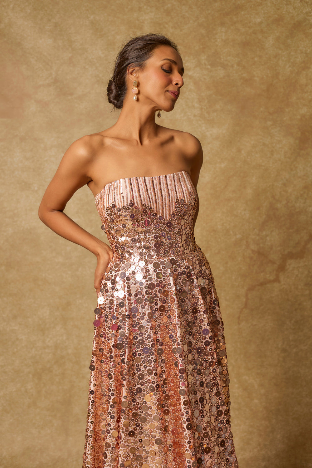 Baby Pink Sequin Embroidered Corset Gown