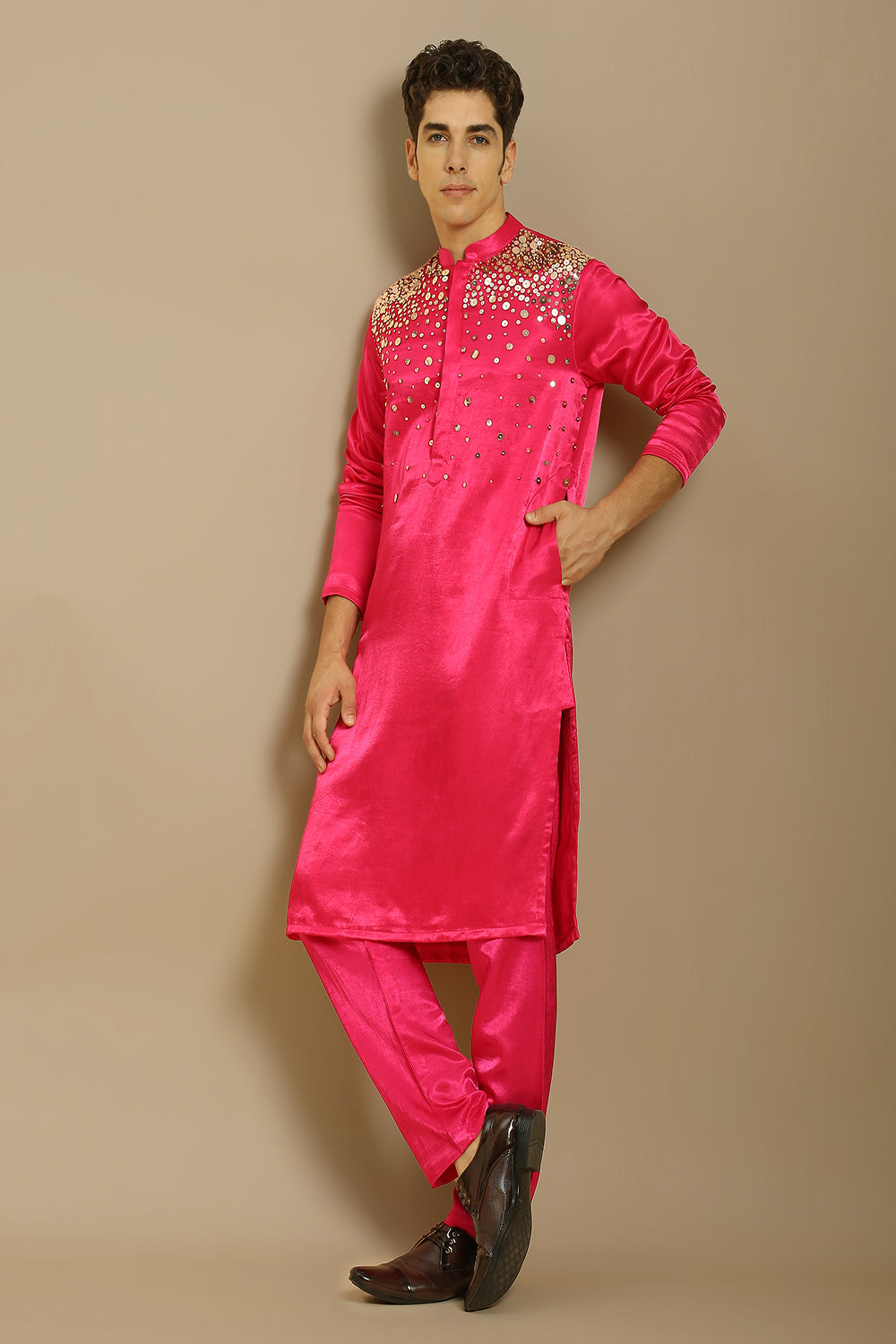 Hot Pink Embroiderd Kurta With Pant