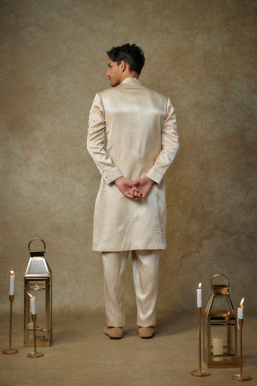 Beige Embroiderd Sherwani With Pant