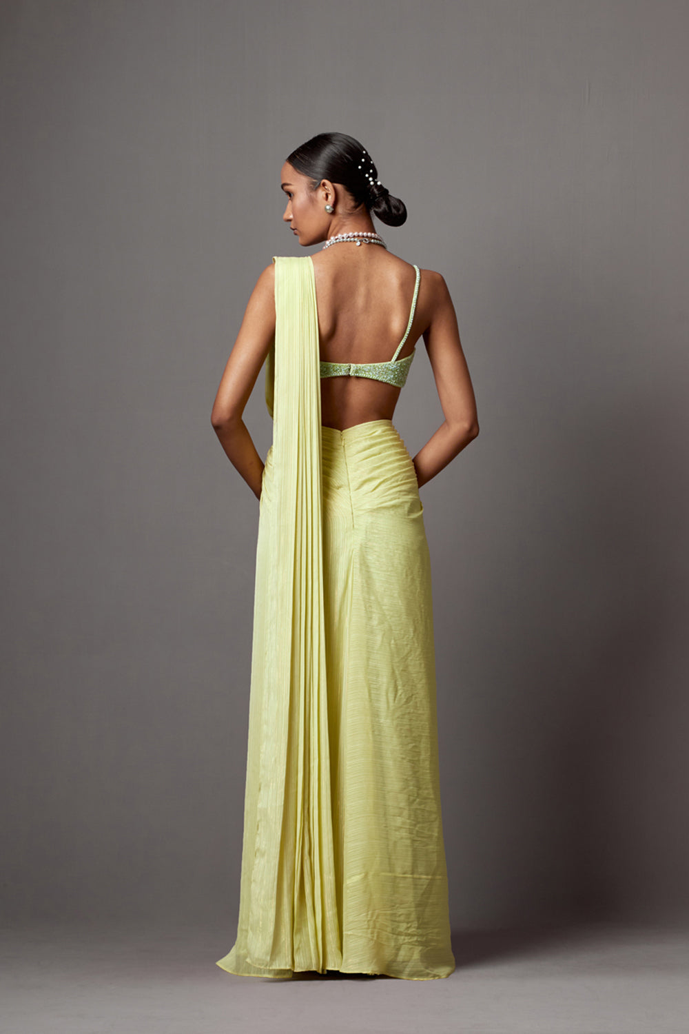 Lime Aqua Drape Sari