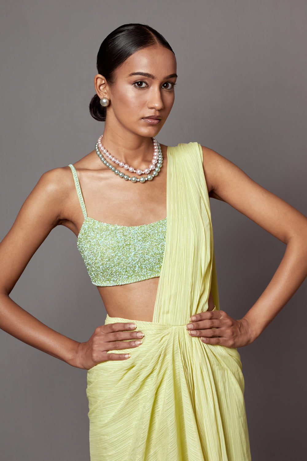 Lime Aqua Drape Sari