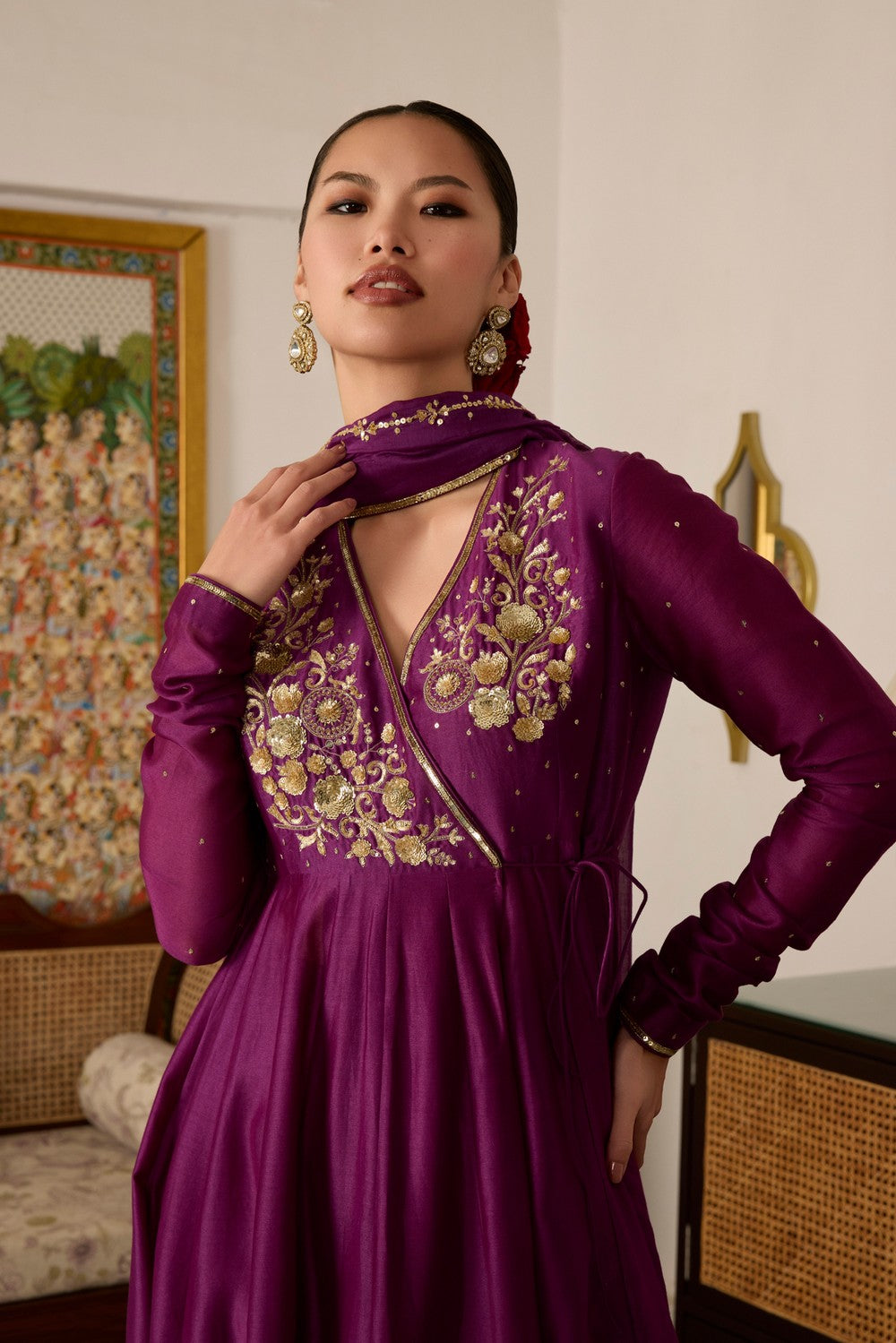 Purple Embroidered chanderi Silk anarkali  Suit