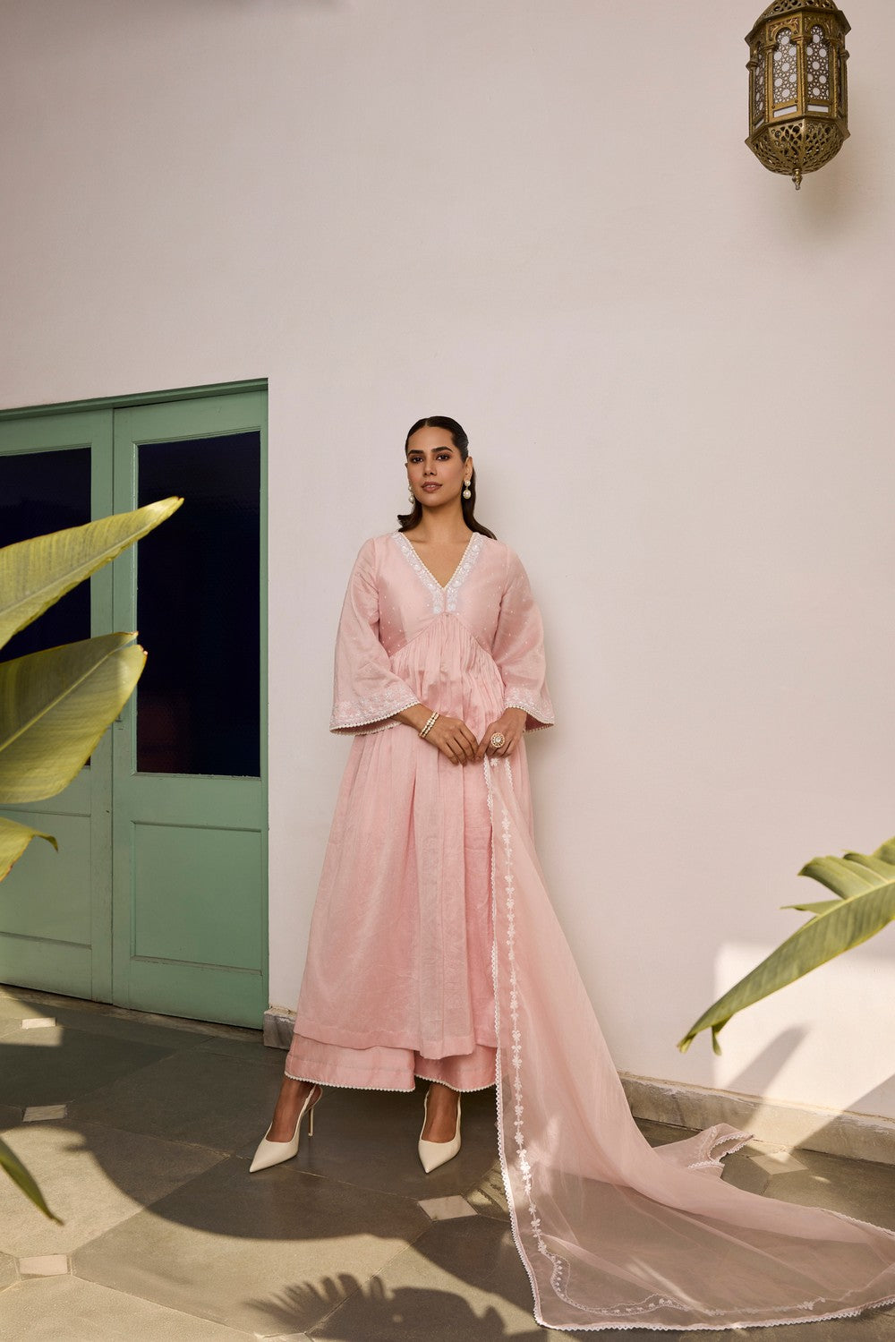 Pink Embroidered organza Suit
