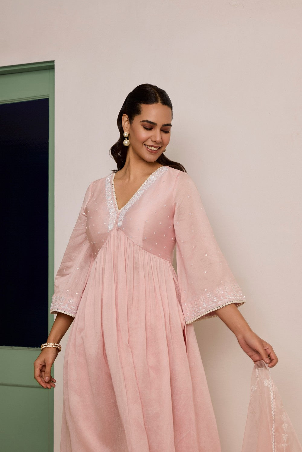 Pink Embroidered organza Suit