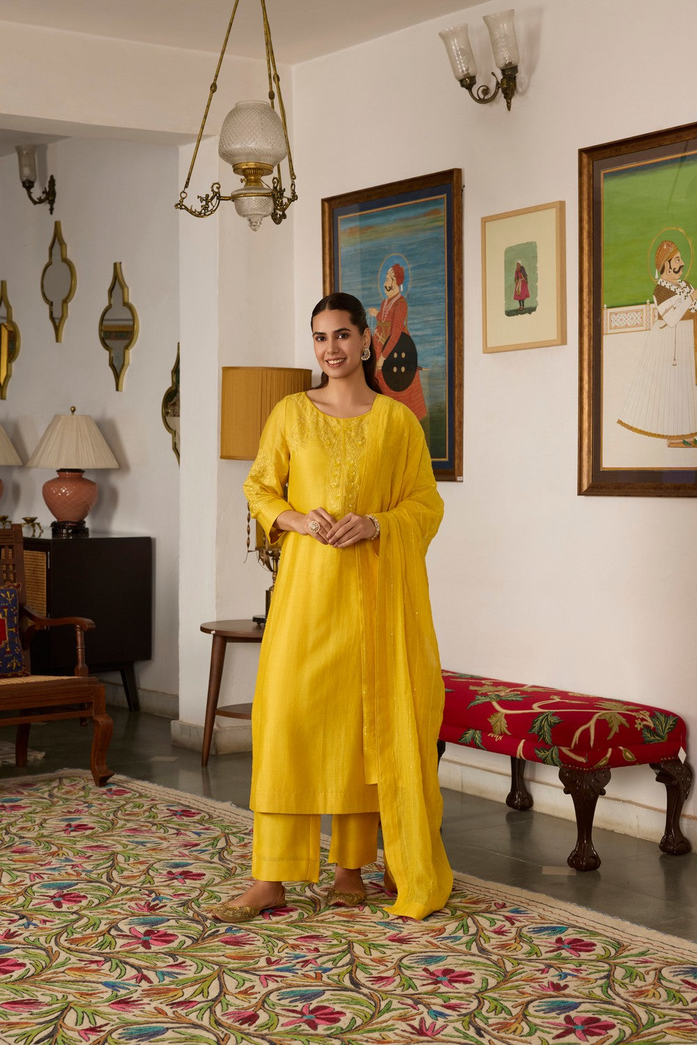 Yellow Embroidered Chanderi Silk Suit