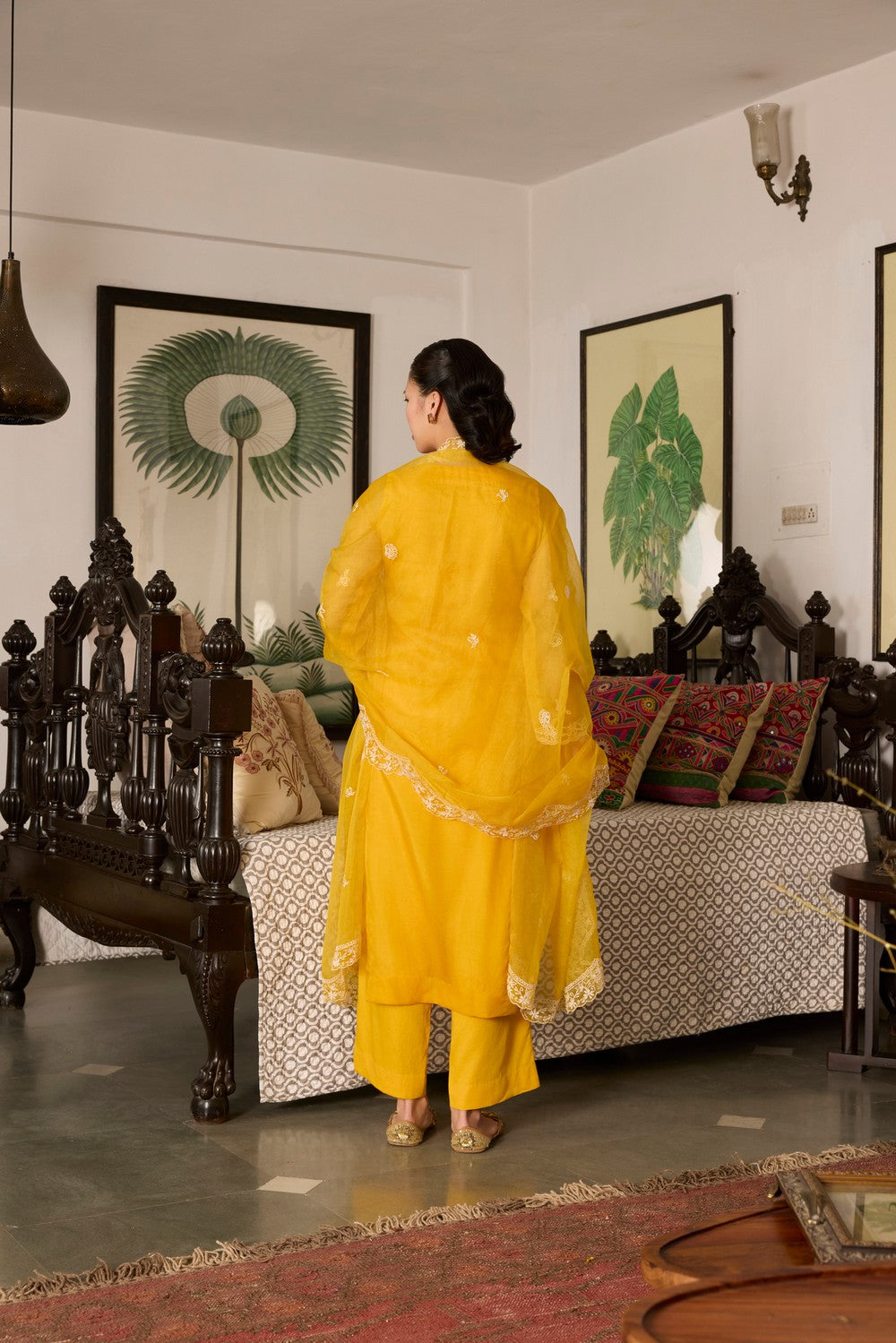 Yellow Embroidered organza Suit