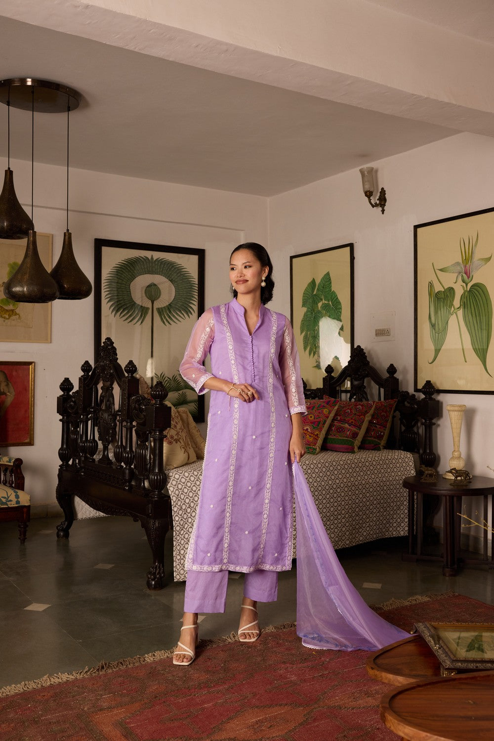 Lavender Embroidered organza Suit