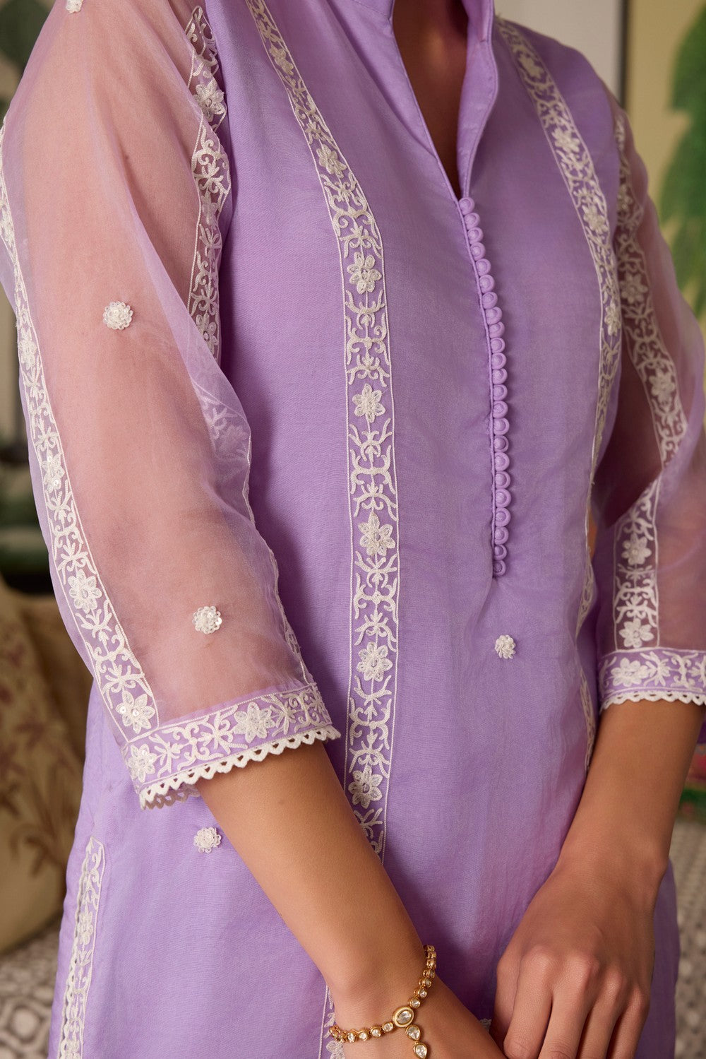 Lavender Embroidered organza Suit