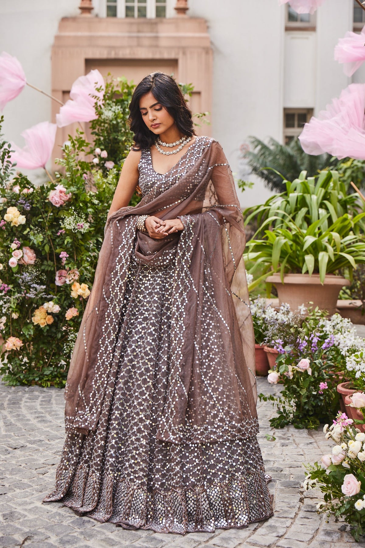 brown lehenga