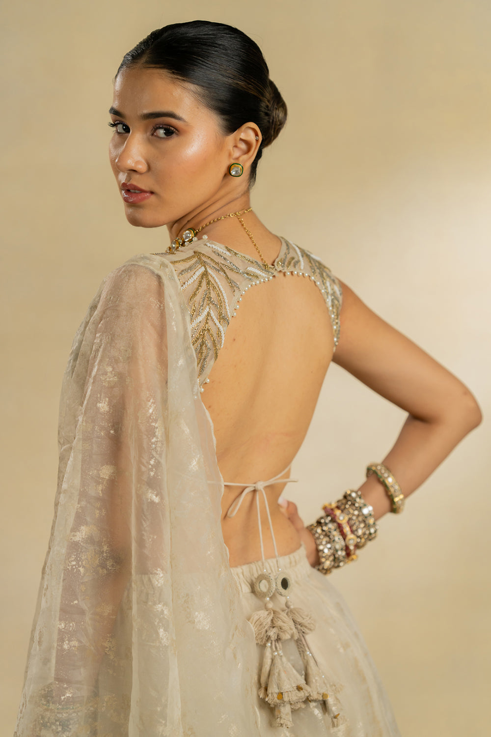 Ivory Organza Foil Saree