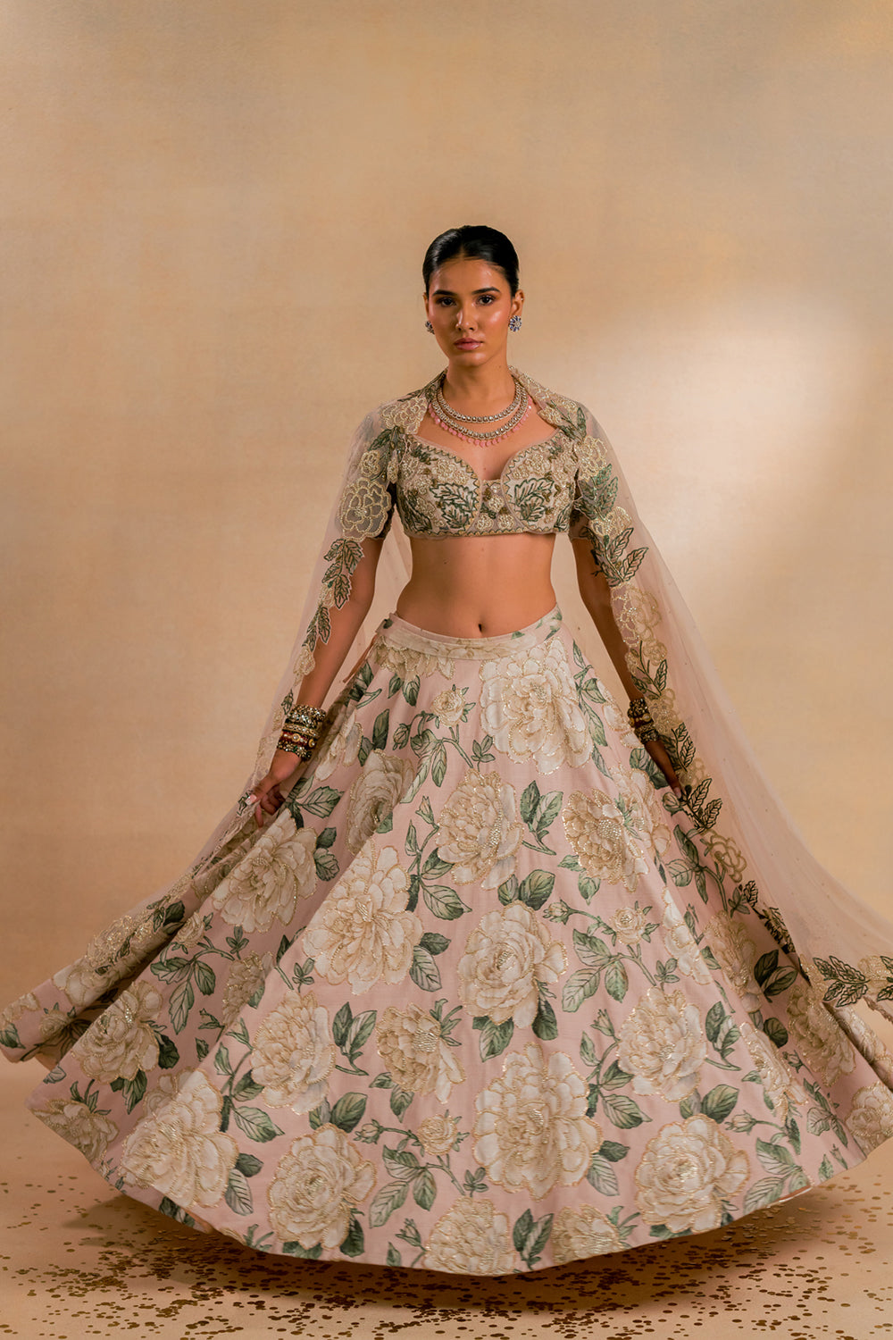 Ivory Jacquard Fabric Lehenga Set