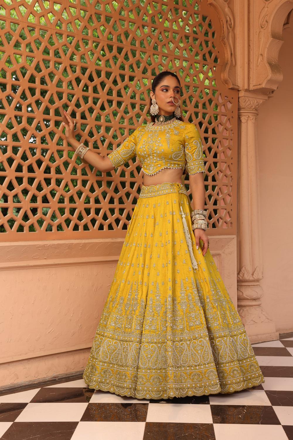Uzma - Mustard Lehenga With Blouse And Dupatta