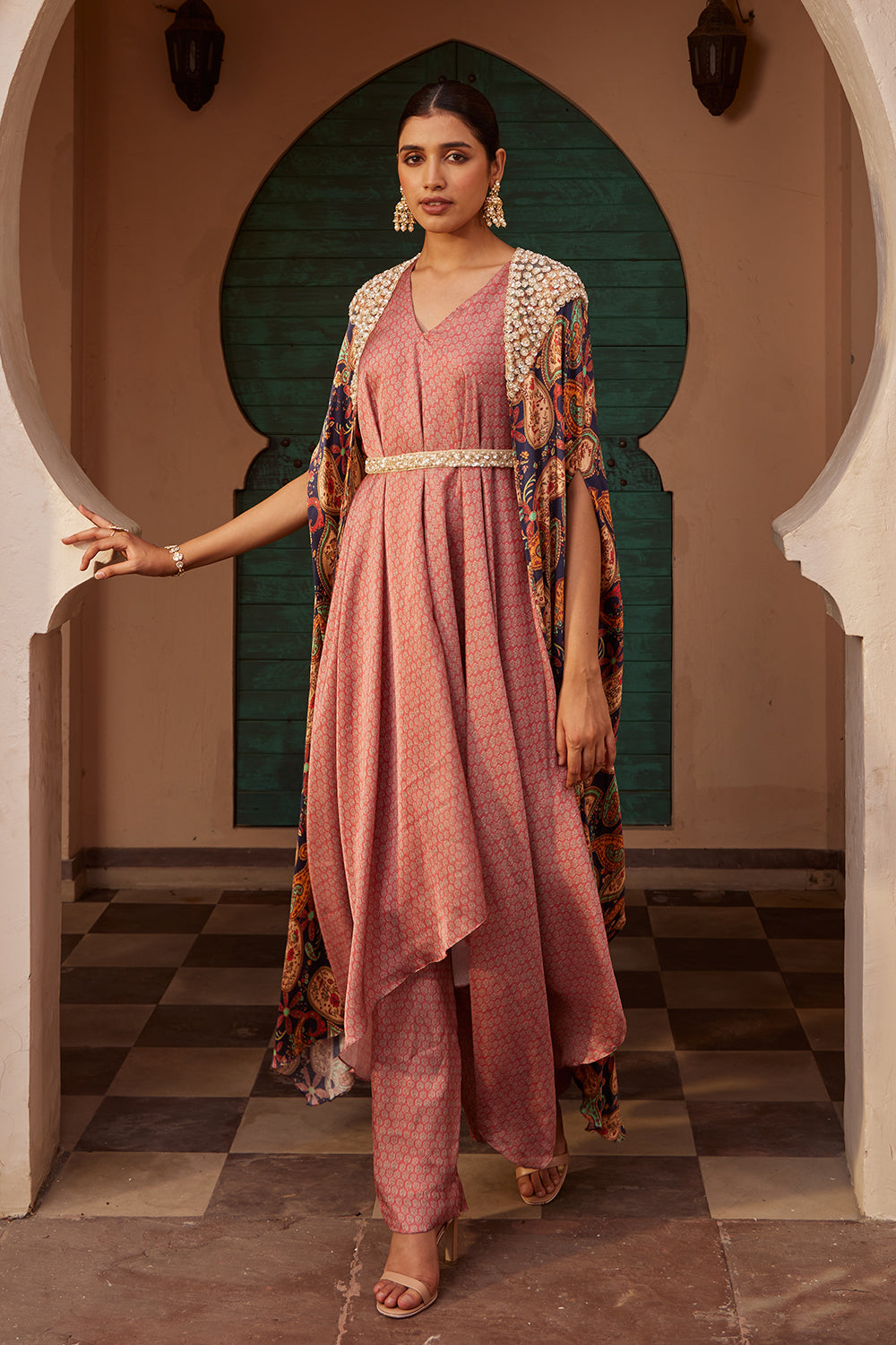Drape Kurta With Cape Set