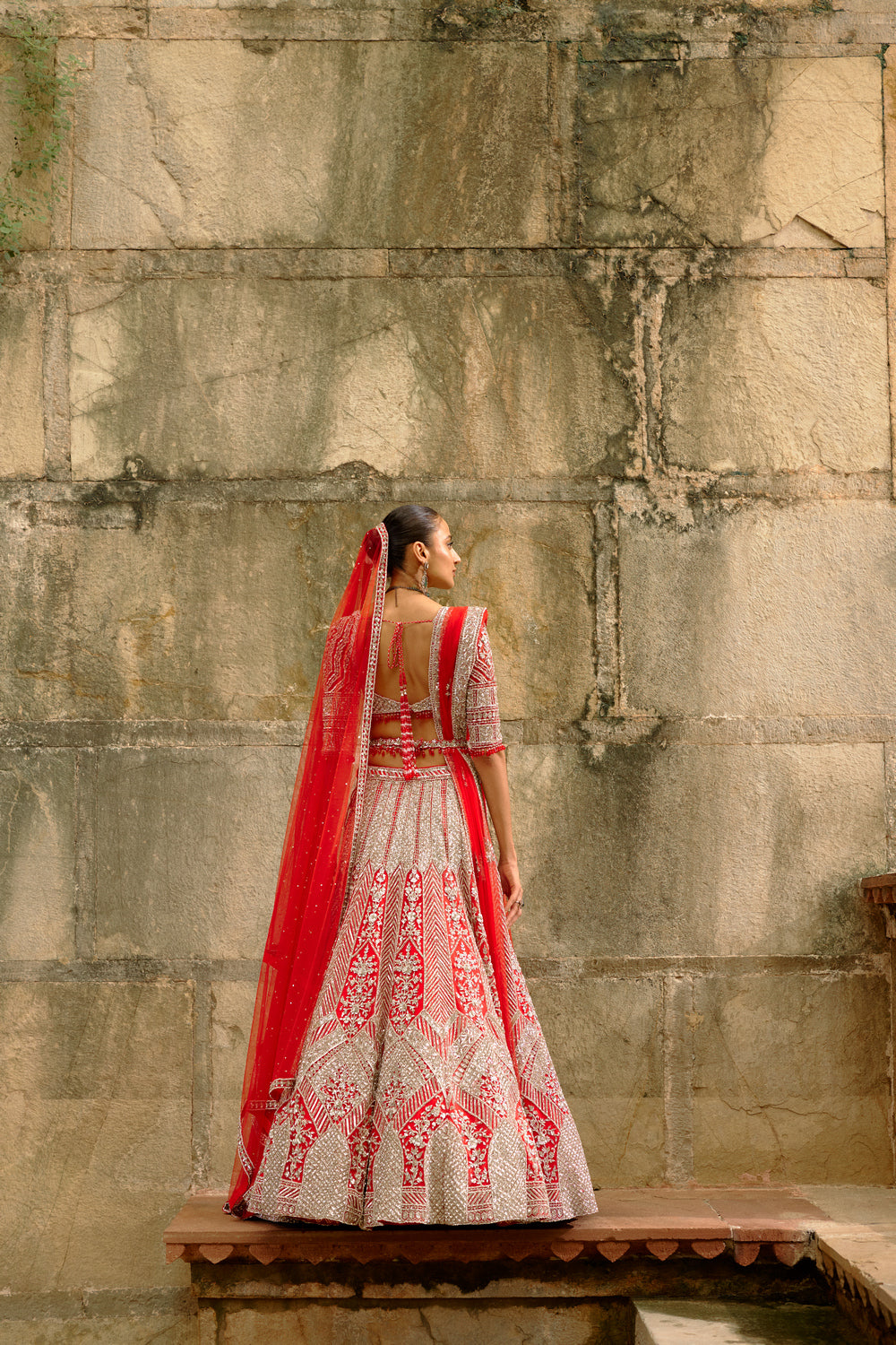 Silver Work Red Lehenga Set