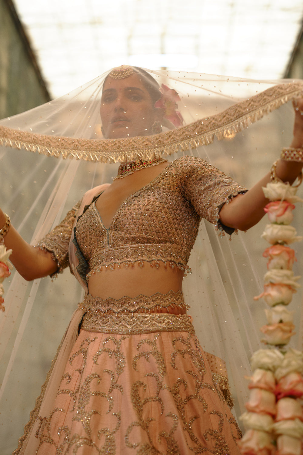 Peach Raw Silk Lehenga Set