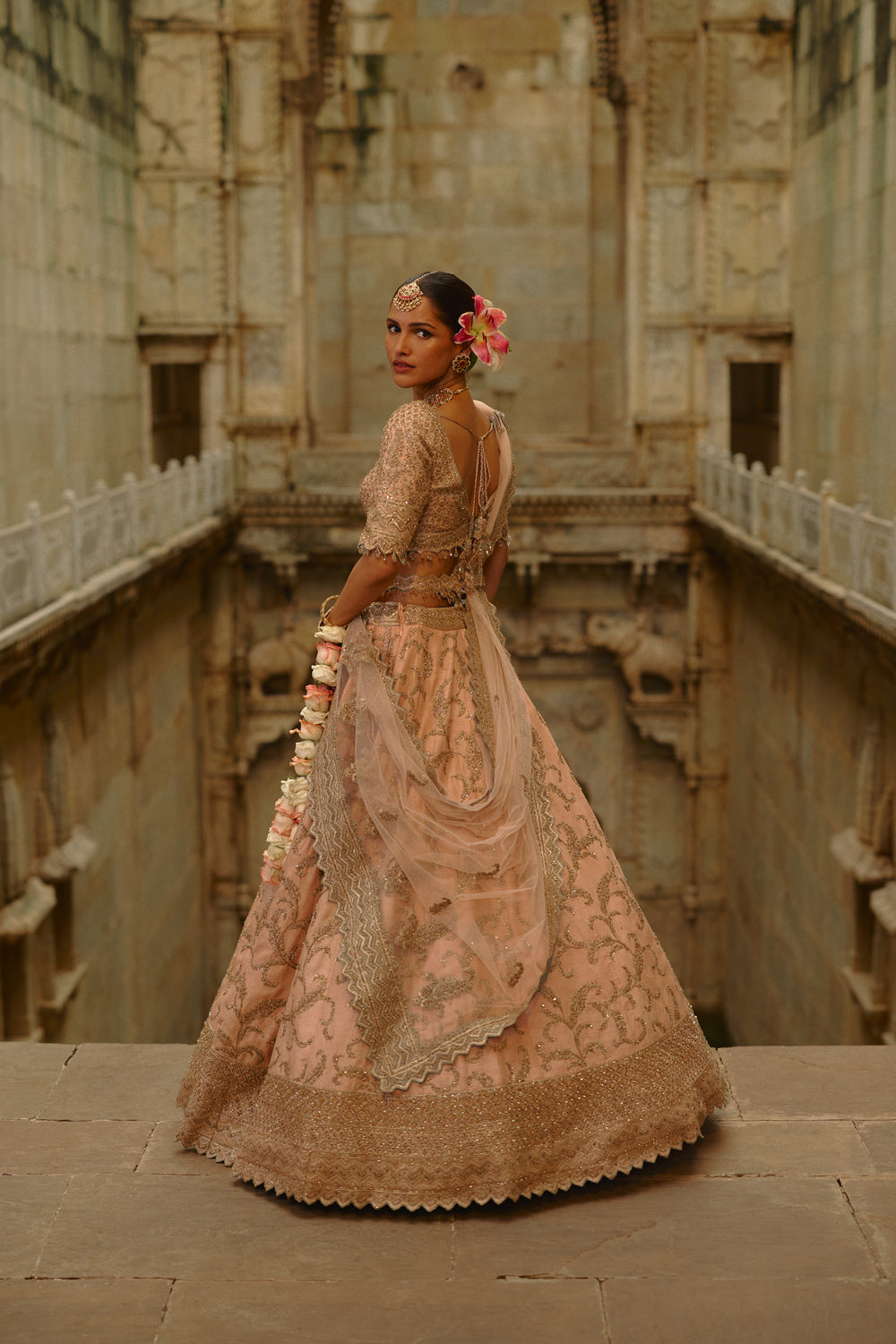 Peach Raw Silk Lehenga Set