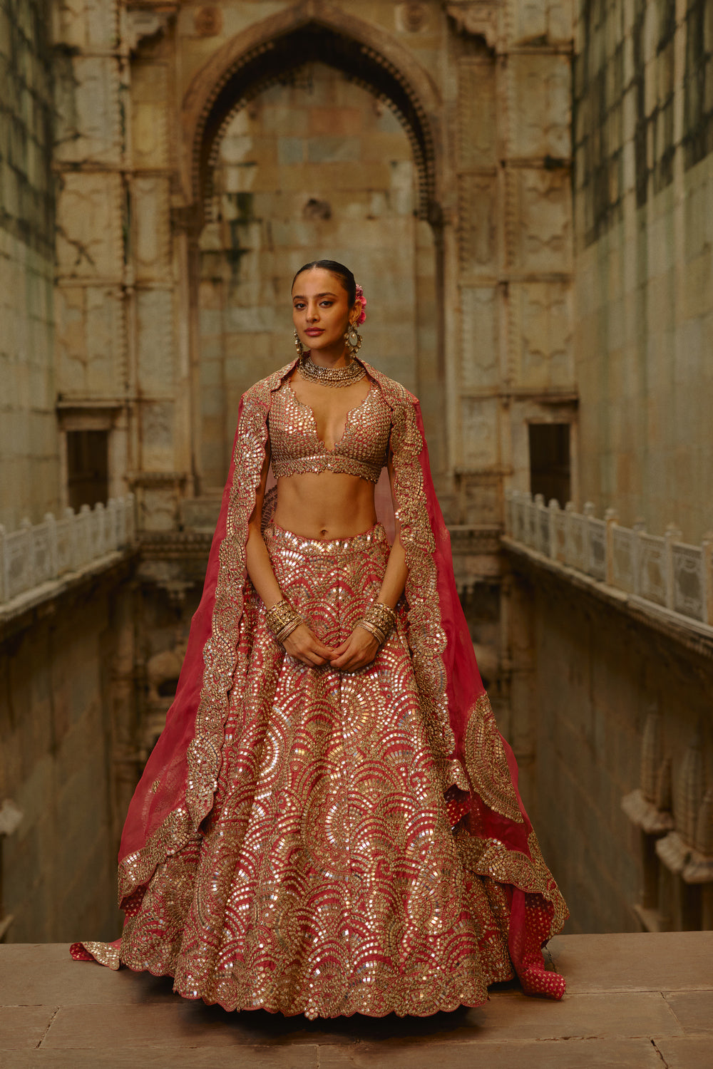 Rust Mirror Lehenga Set