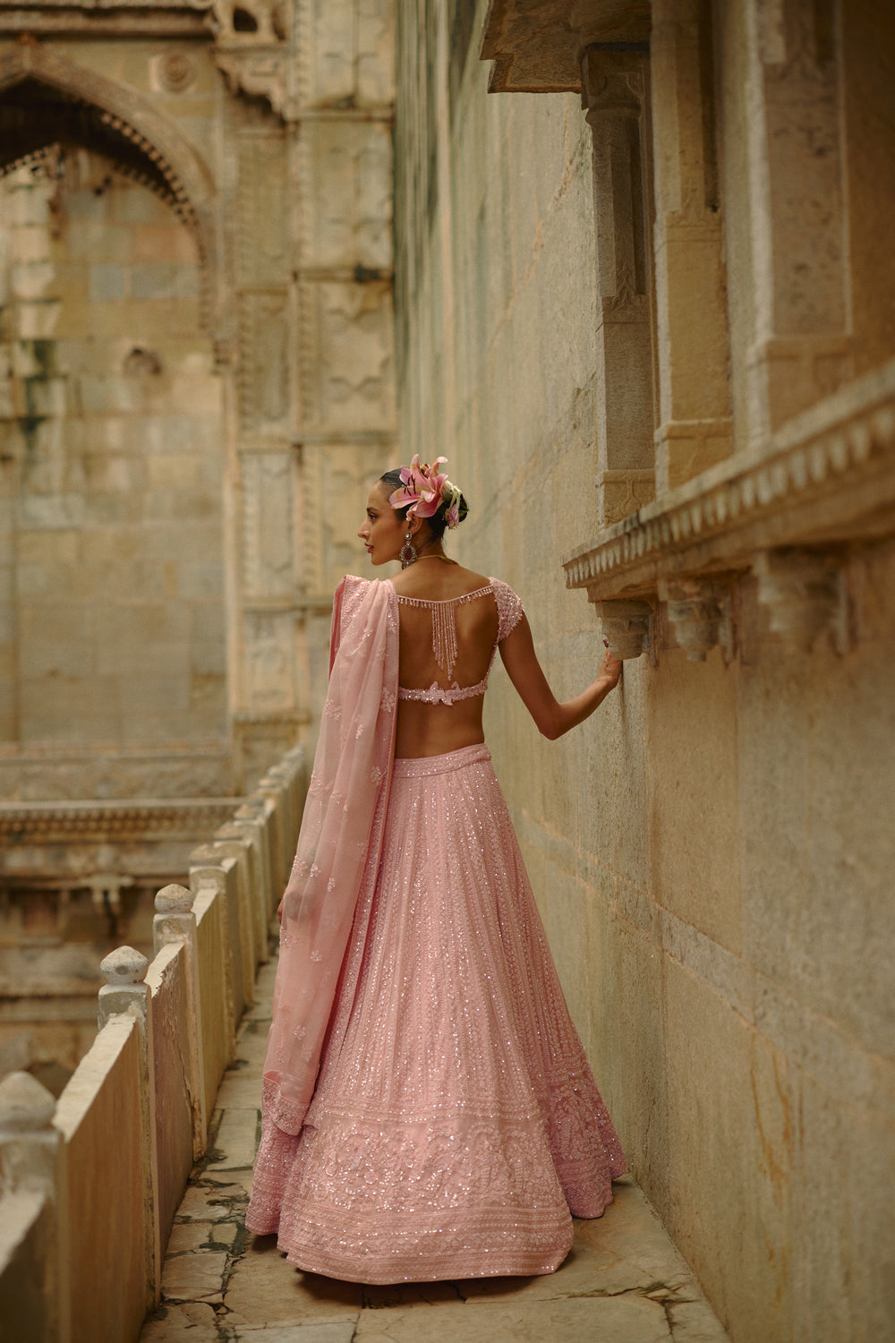 Pink Net Lehenga Set