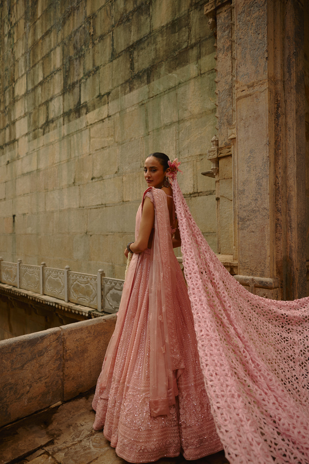 Pink Net Lehenga Set