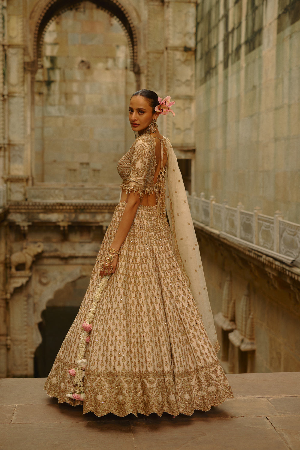 Cream Monga Lehenga Set